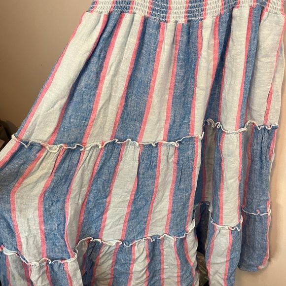 RAILS AMELLIA LINEN-BLEND MIDI BLUE PINK DRESS KONA STRIPE COTTON LINEN TIERED - Picture 11 of 12